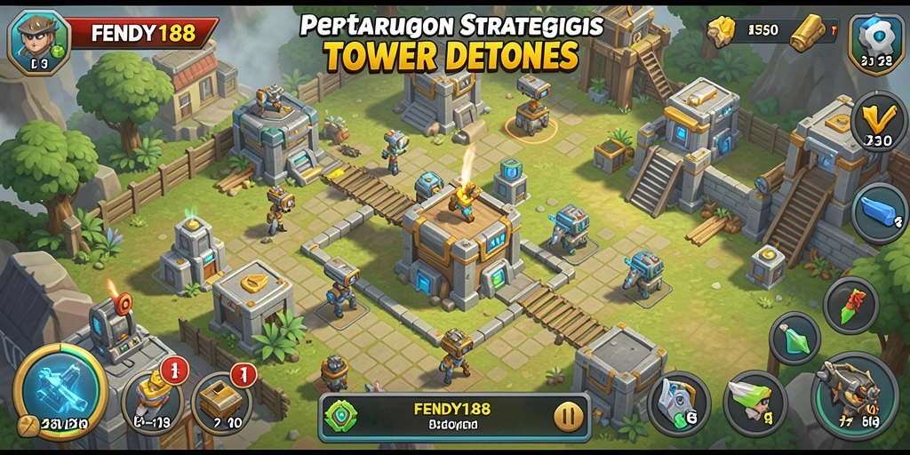 Screenshot gameplay FENDY188 menampilkan pertarungan seru menara melawan gelombang musuh.