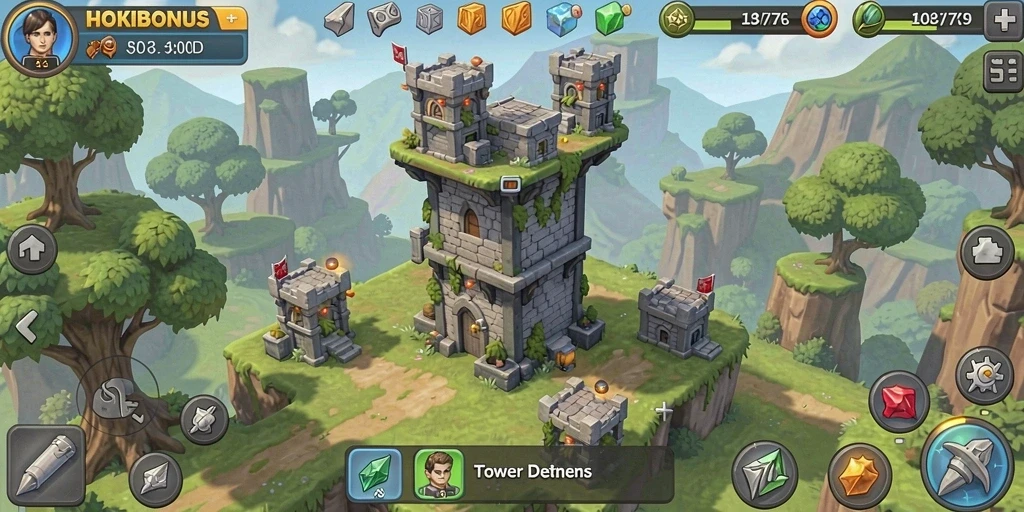 Tampilan gameplay HOKIBONUS yang penuh aksi dalam Tower Defense.
