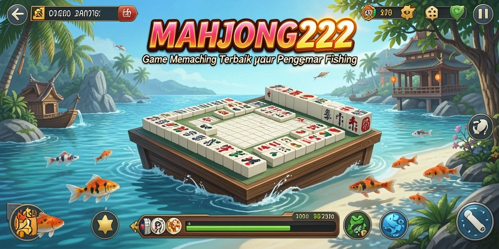 Tampilan gameplay <strong>MAHJONG222</strong> dengan suasana memancing yang menawan.