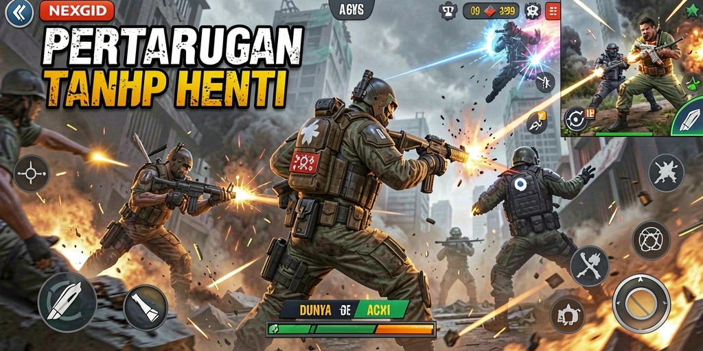 Screenshot gameplay NEXGID dengan aksi pertarungan yang intens.