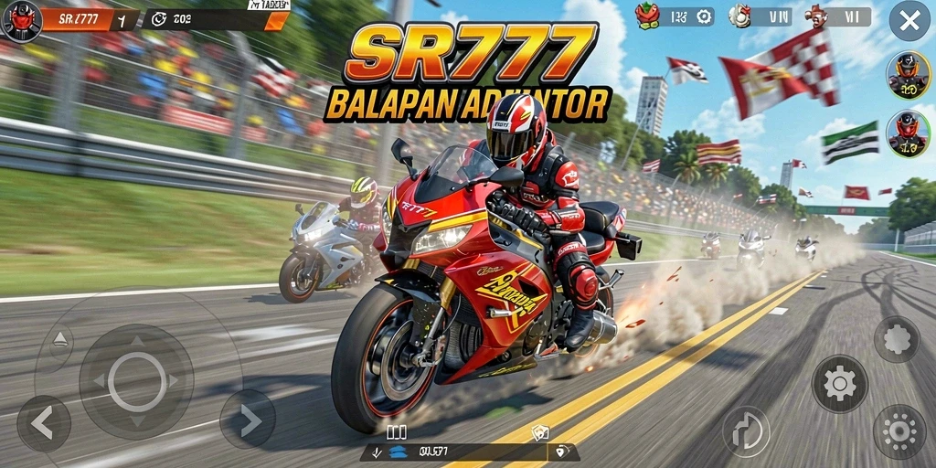 Tampilan gameplay balap motor yang mendebarkan di SR777.